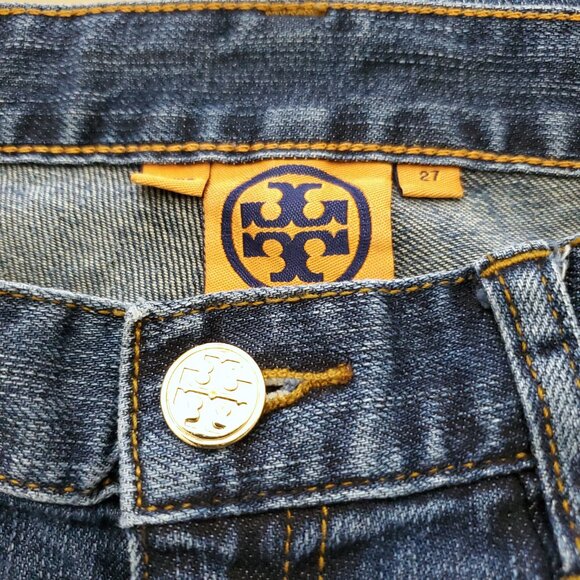 Tory Burch Slouchy Slim Gold Logo Hardware Low-Rise Y2K Women's Jeans Size 27 - Picture 3 of 14